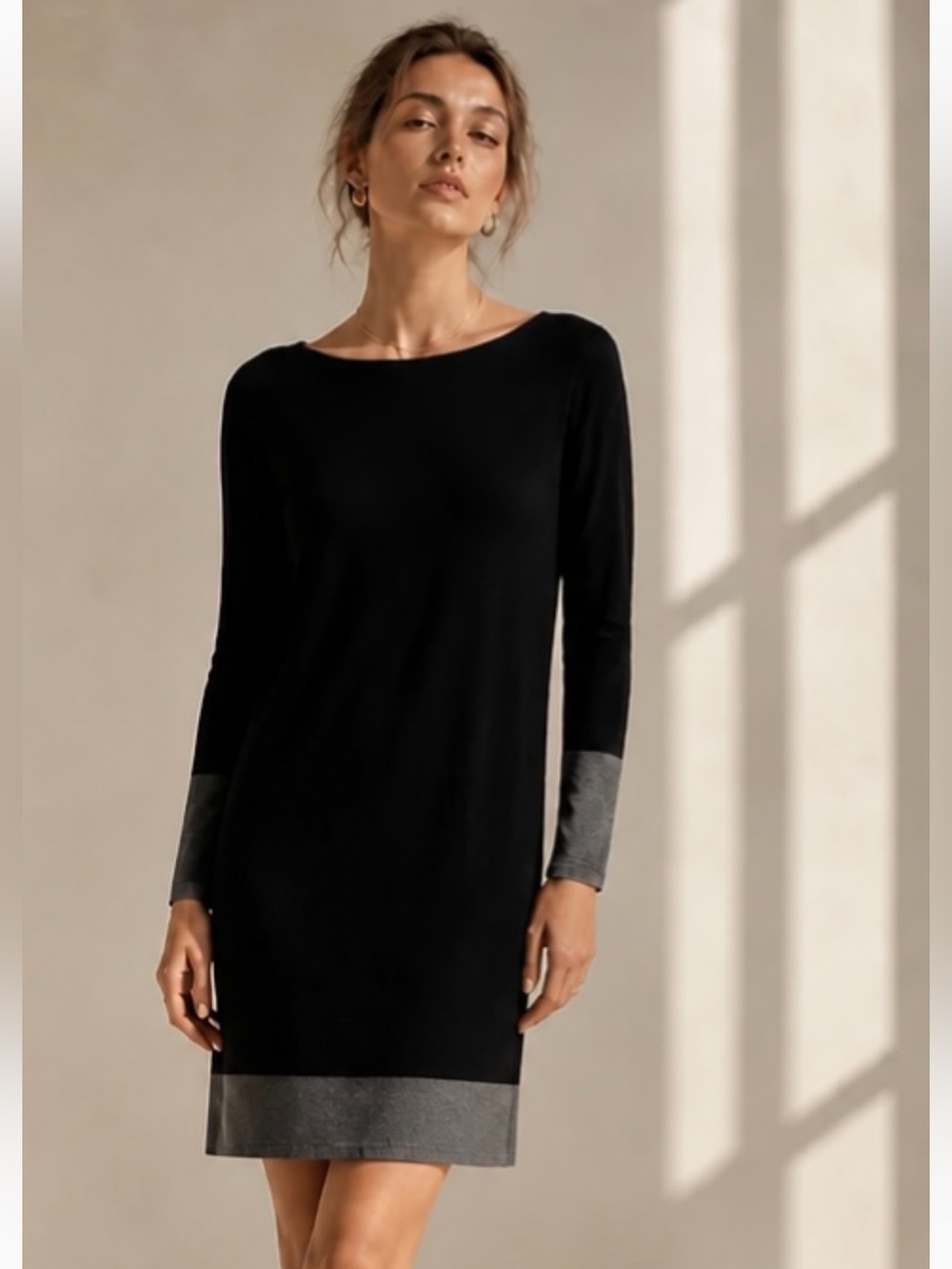 MAGASCHONI Sweater Dress Wool Colorblock Knit Gray Ivory Lightweight Small